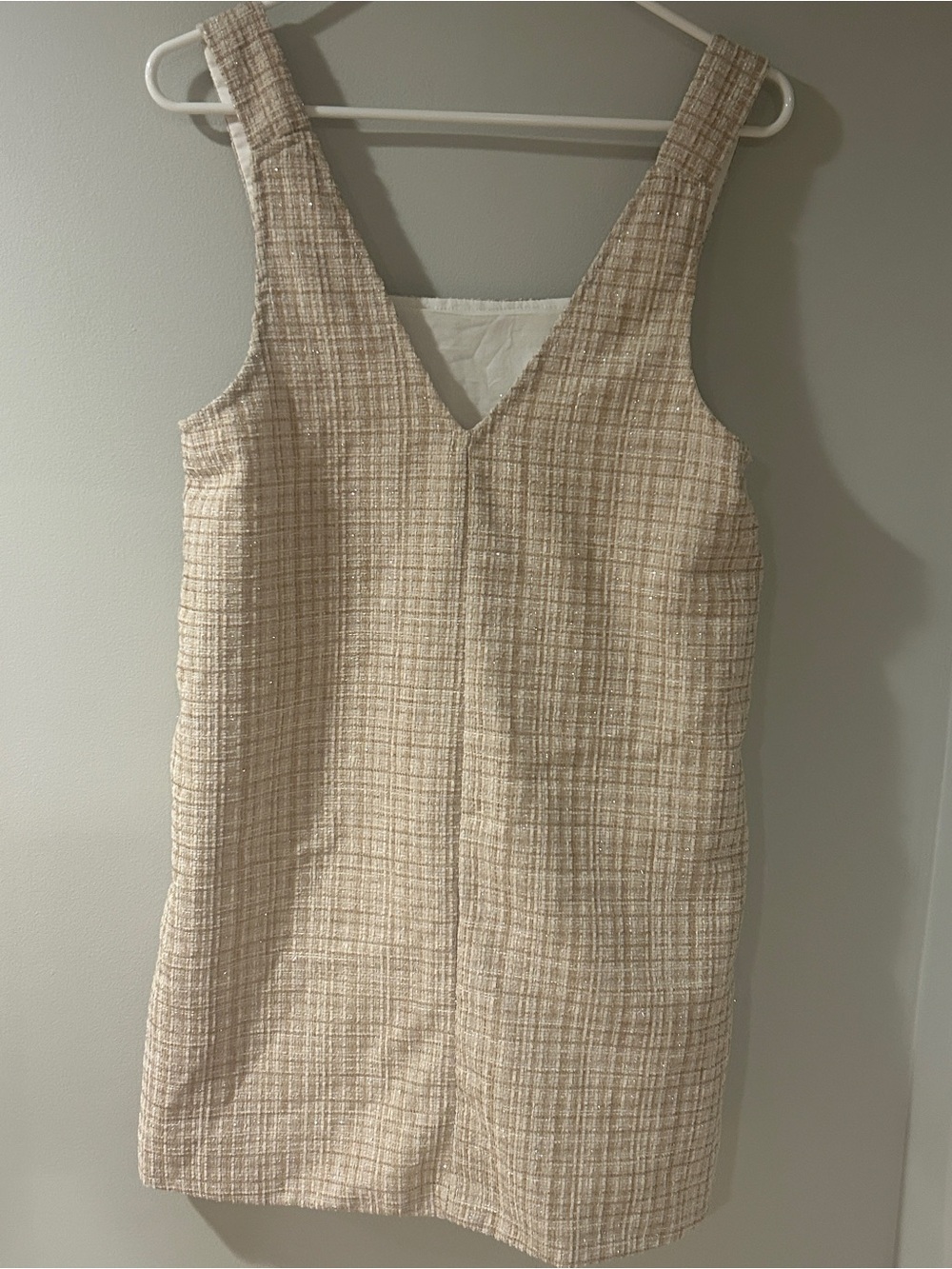 SHEIN Cream Tweed V-Neck Mini Dress